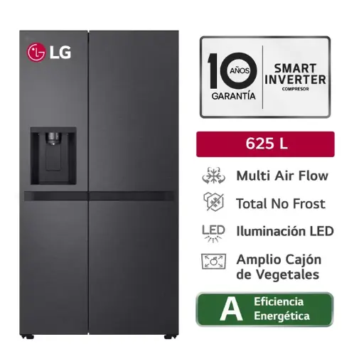 Refrigeradora LG 625LT Total No frost GS66SPM Negro Mate
